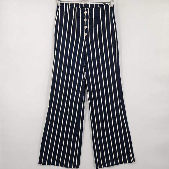Reformation Bowie Capone High Waist Button Stripe Wide Leg Pants Blue Sz 4 - Picture 4 of 12